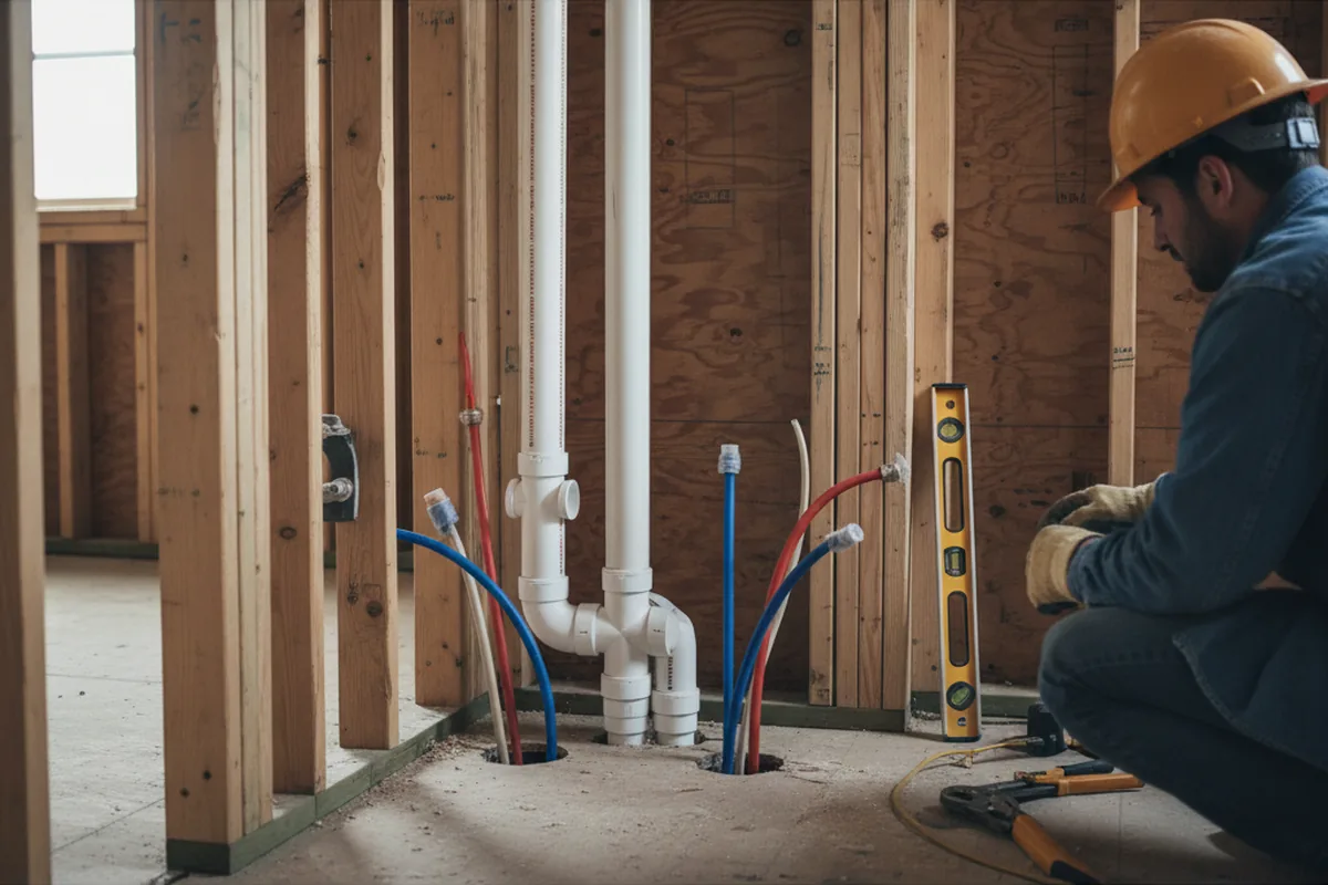 Drain and supply rough-in during Sump Pump Repair in Greenleaf
